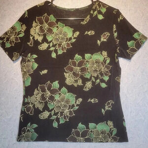 Women's Black & Green Short Sleeve Stretch Blouse NO TAG  PLS CK MEASUREMENTS